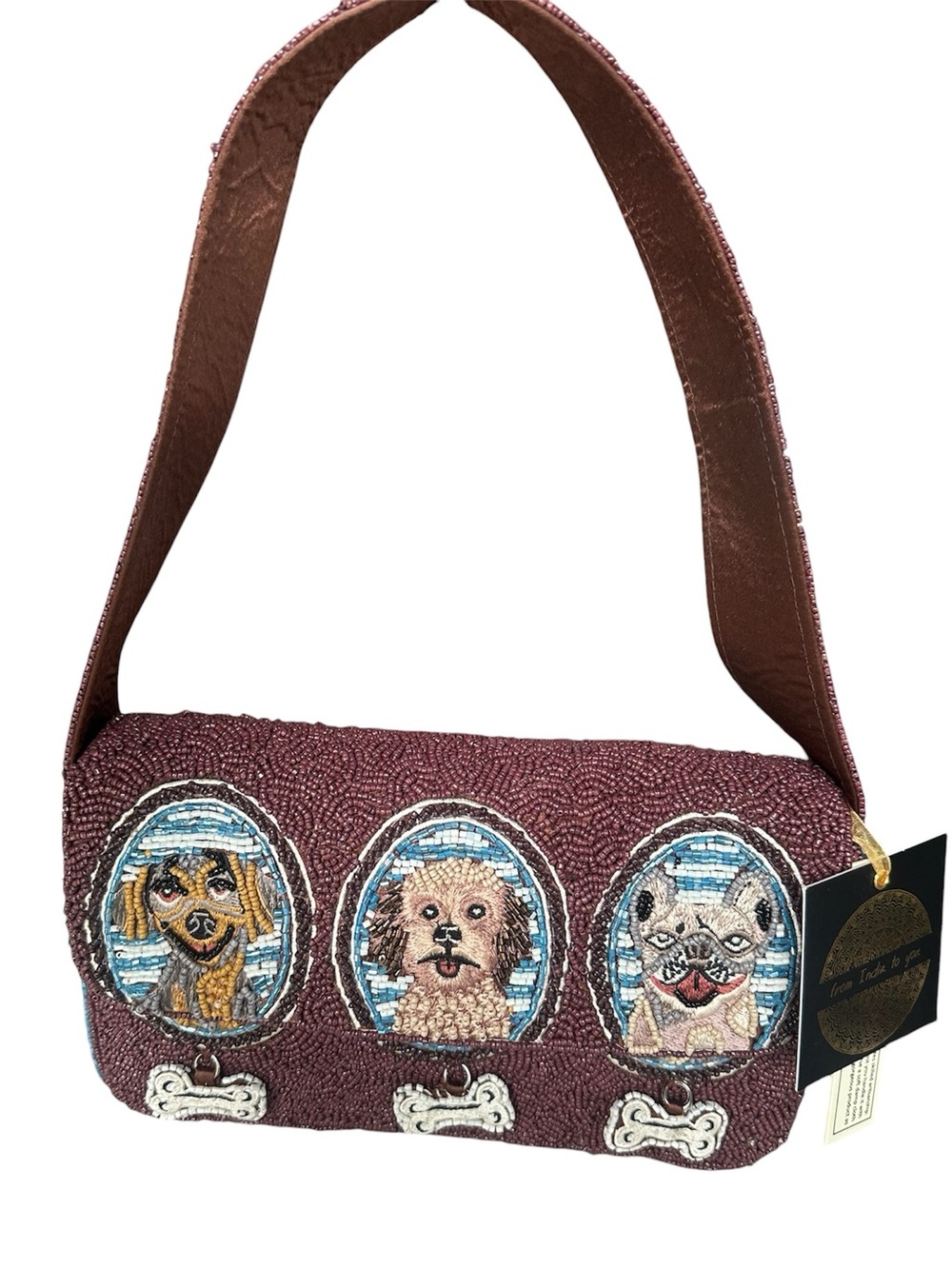 Beaded Dog Portrait Shoulder Bag